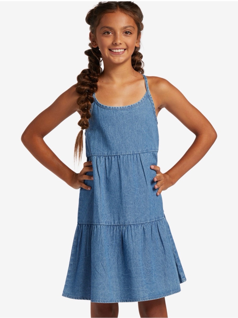 NWOT Roxy Girls' SIZE 12 Denim Tiered Sundress dress